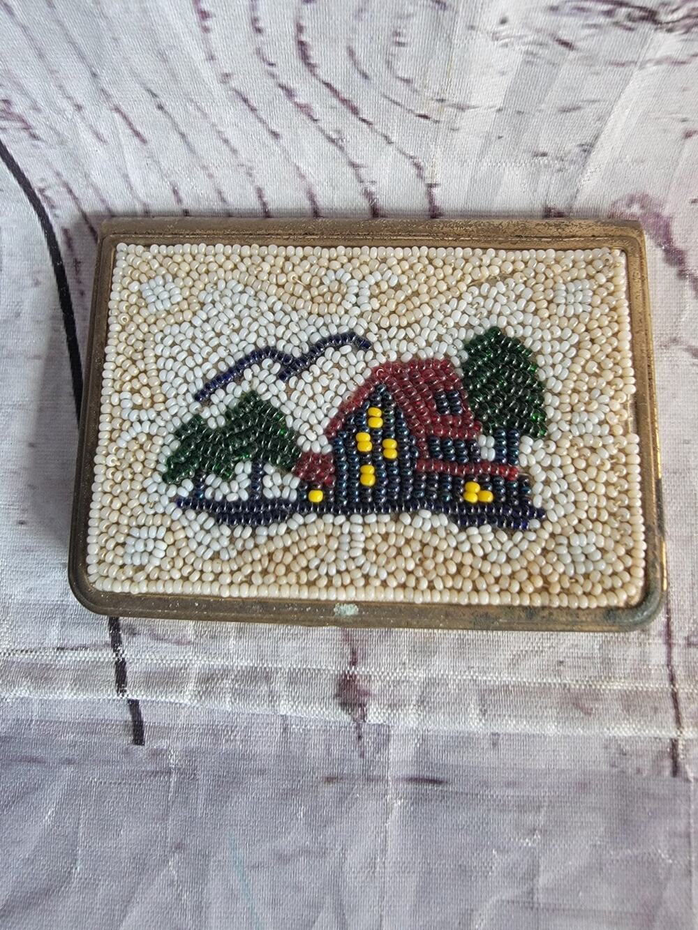 New Light Vintage Beaded Powder Compact Or Cigarette Case